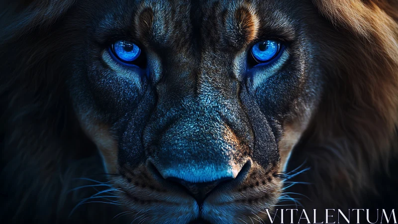 Chromatically enhanced lion portrait with glacial iridescent eyes.