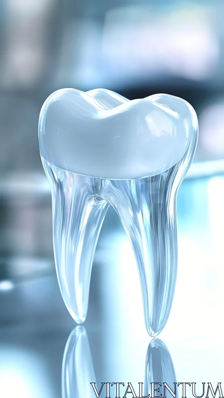 Transparent glass tooth model in clean clinical setting.