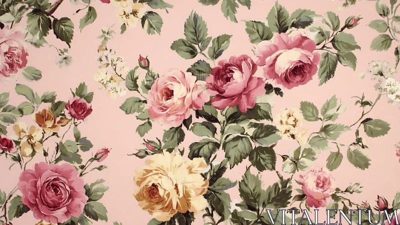 Chromatic rose cluster on pastel ground, botanical tiling study.