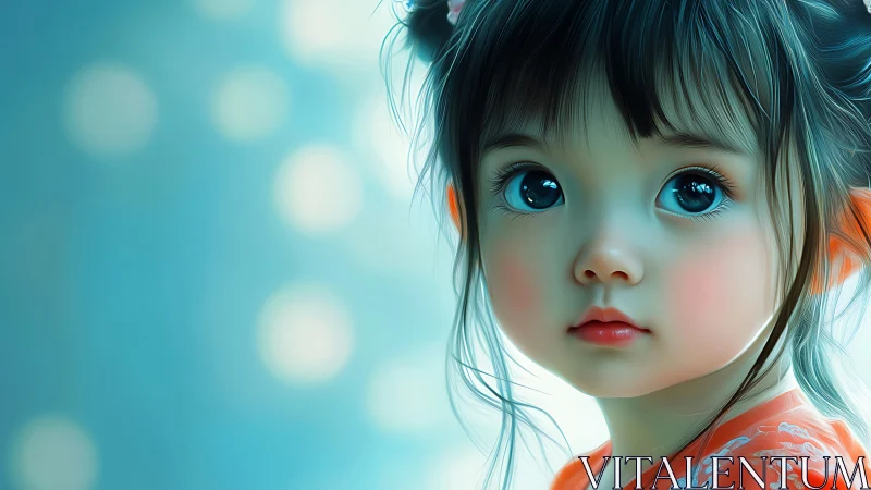 3D Rendered Child Portrait: Luminous Eyes with Digital Sculpting Precision