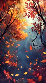 Luminous Descent: Where Golden Leaves Dance into Twilight.