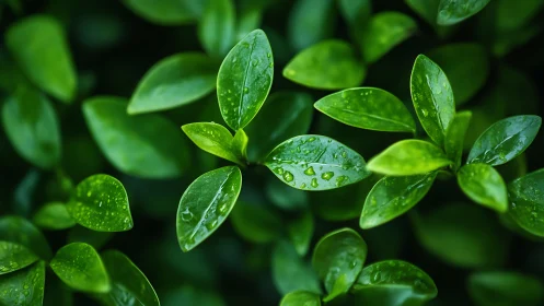 Morning rain-kissed leaves in a lush green embrace.