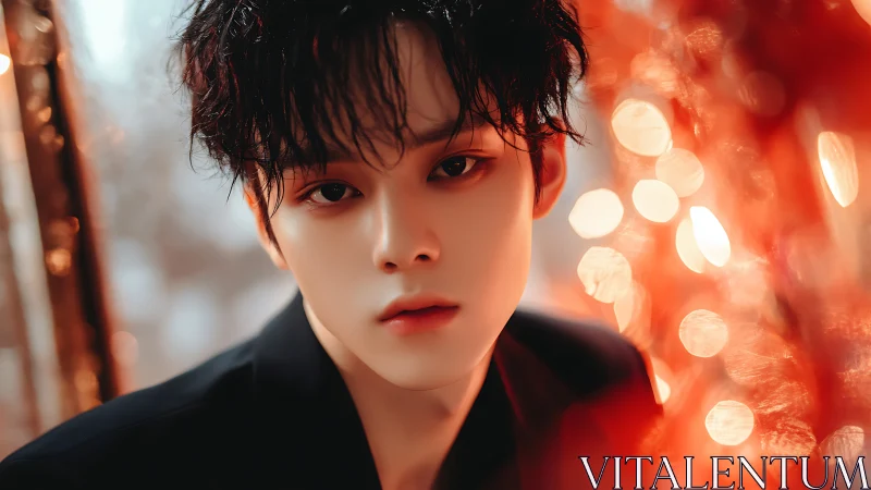 Male digital portrait with warm bokeh lighting effects.