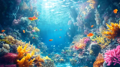 Colorful coral reef scene with tropical fish underwater.