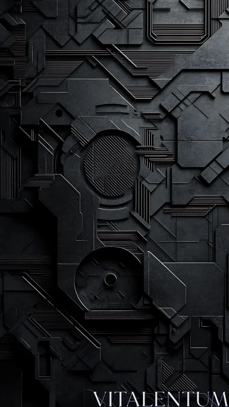 Dark geometric tech panel with layered circuit forms.
