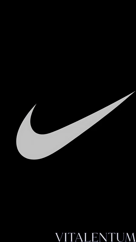 Minimalist swoosh logo stands bold on deep black background.
