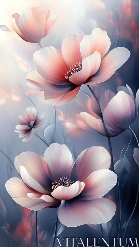 Ethereal Pink Blooms Drift Through Soft Luminous Haze