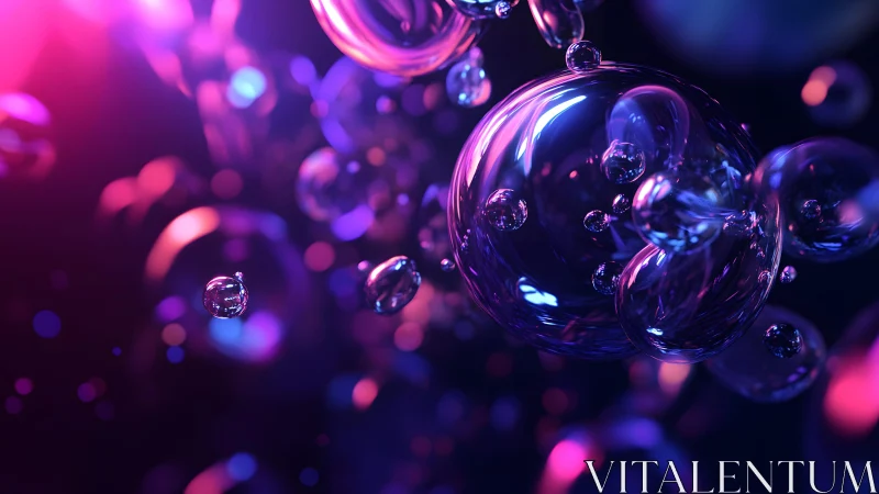 Floating iridescent bubbles in neon abstract digital art style.