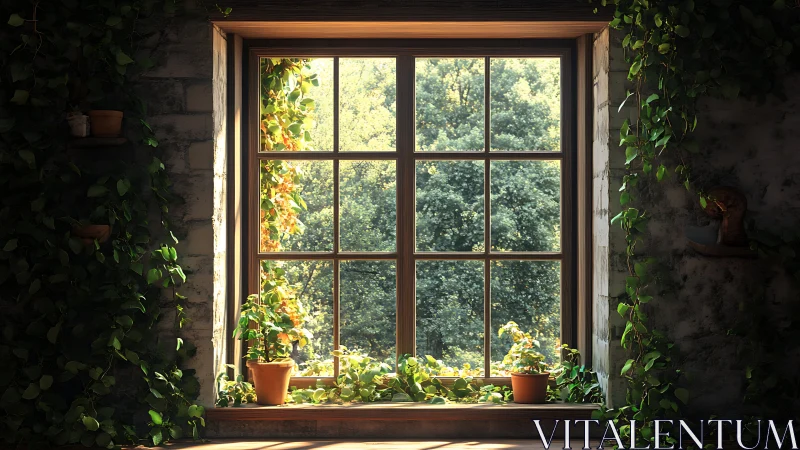 Sunlit forest window quietly turns vines into soft gold