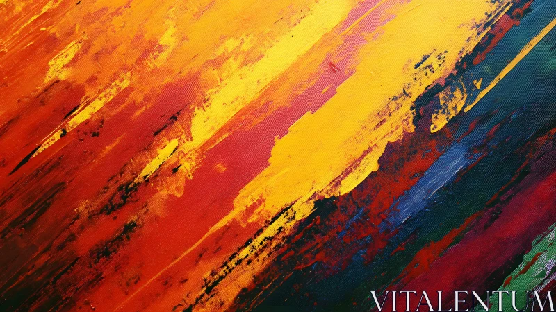 Bold abstract painting with vibrant brush strokes and vivid colors.