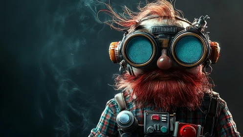 Goggle-eyed tinker gnome pilots a smoky retro gadget storm.