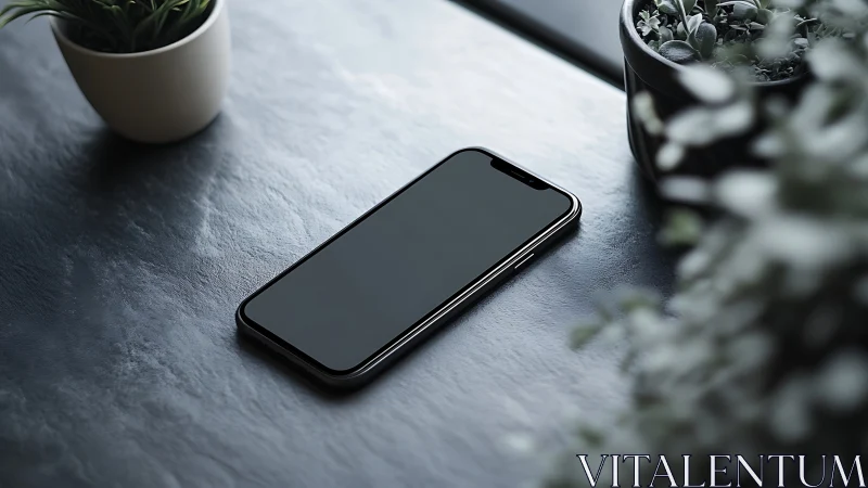 Smartphone with dark display resting on concrete surface