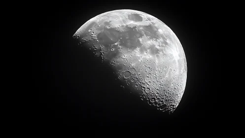 Detailed first quarter Moon with sharp crater relief.