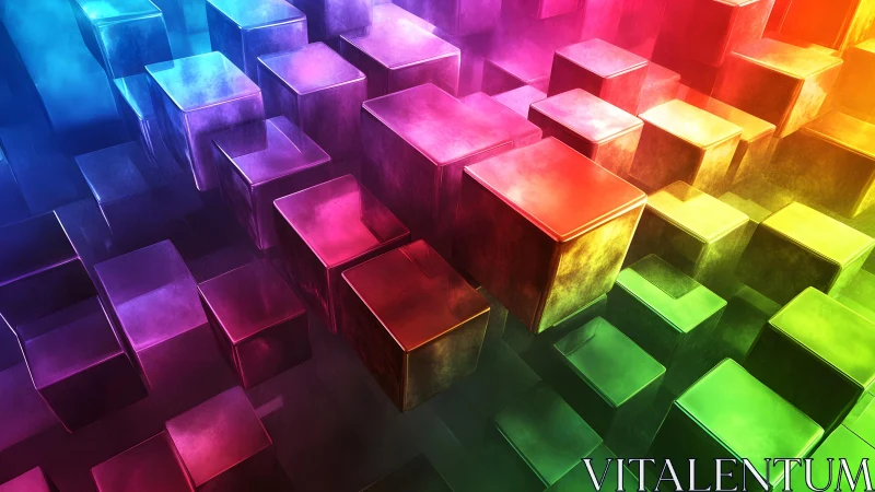 Vibrant 3D Cubes in Abstract Digital Art with Rainbow Colors.