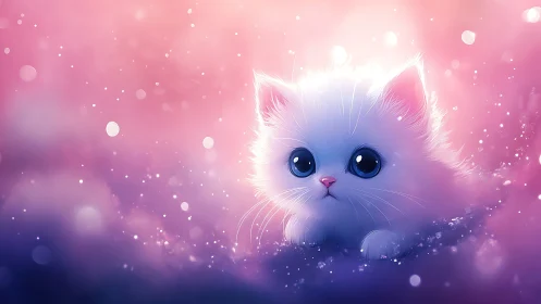 Luminous Kitten Dreams Through Celestial Gradient Mists