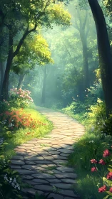 Stone Path Through Luminescent Forest Gateway