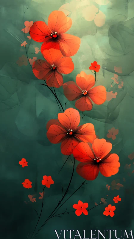 Scarlet Blooms Dancing Through Verdant Twilight