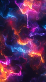 Neon plasma clouds swirl across deep cosmic background