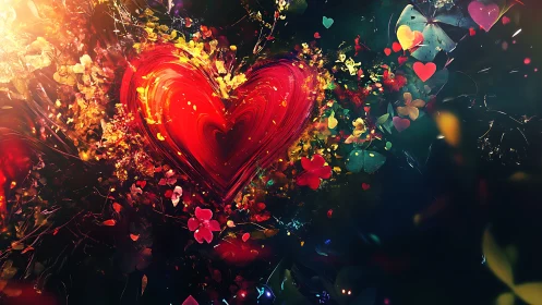 Radiant Cardiac Explosion with Luminous Particle Dispersion.