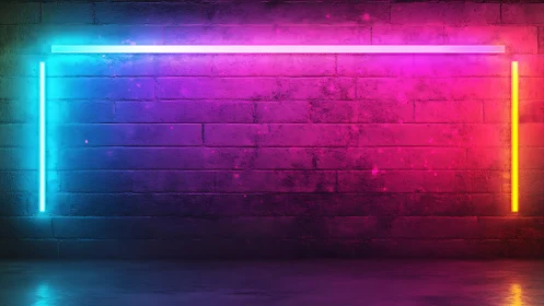 Neon gradient brick wall glows with vibrant cyber lighting.