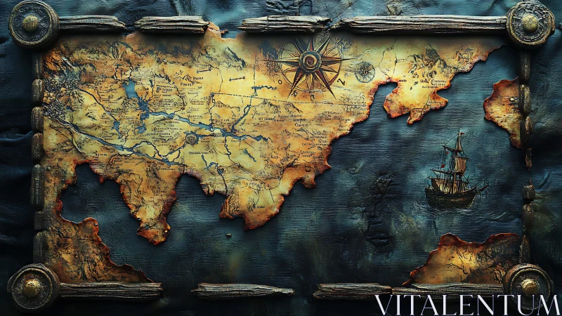 Burnt-edge pirate chart whispering lost ocean kingdoms.