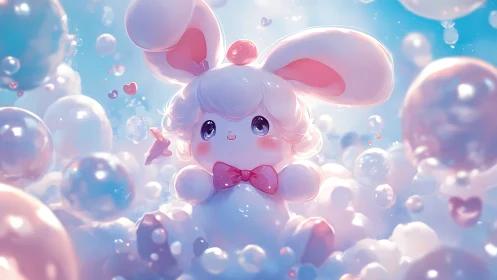 Bubble-cloud bunny drifts through candy-soft pastel daydream.