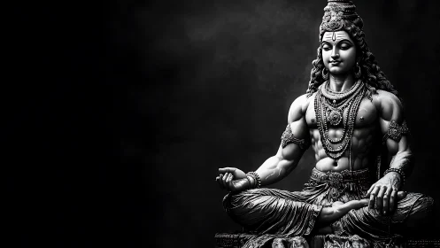 Storm-quiet yogi in moonlit shadow, carved from midnight calm.