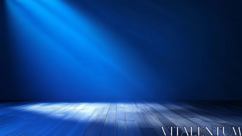 Photorealistic blue stage with directional spotlight composition.