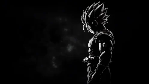 Brooding anime warrior silhouette in stark side profile.