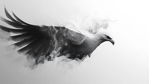 Smoky eagle spirit glides forward in graceful monochrome mist