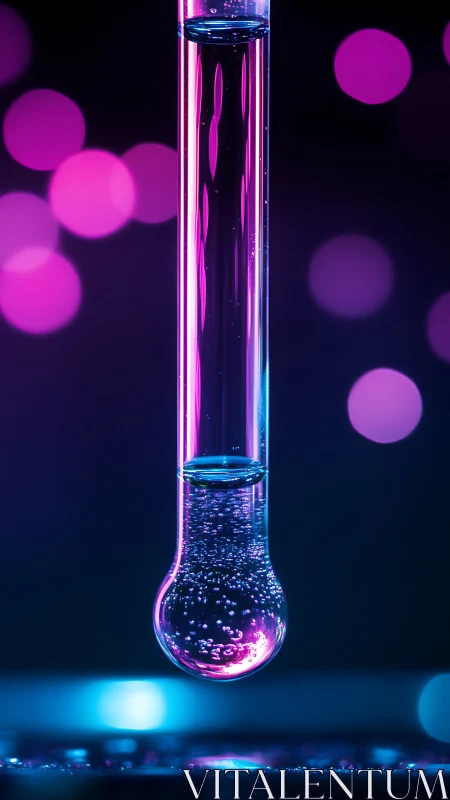 Glowing lab test tube holds effervescent neon solution