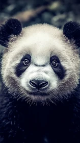 High-detail frontal panda portrait with shallow depth of field