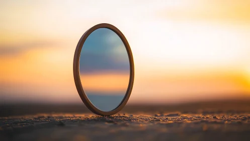 Circular mirror isolates warm horizon within shallow focus field