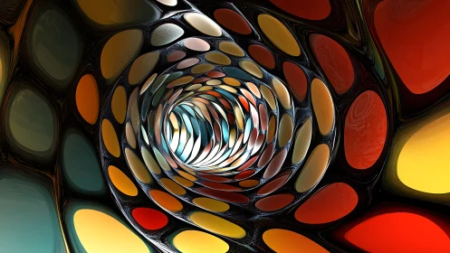 Fractal tunnel of elliptical cells in chromatic radial motion.