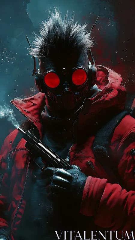 Mysterious masked wanderer in glowing red and shadowed smoke.