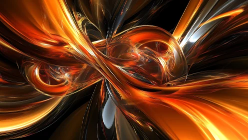 Metallic orange energy swirl in abstract digital motion.