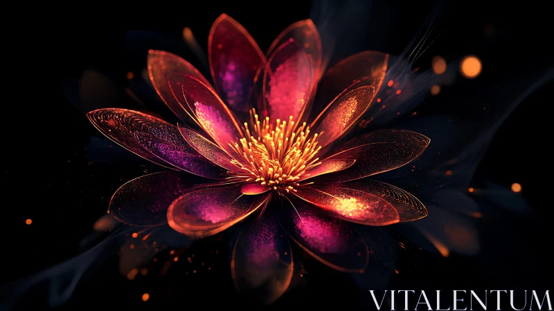 Luminous fractal flower glows in rich amber and magenta light