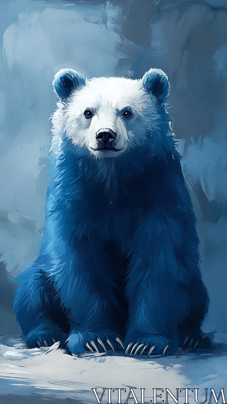 Gentle blue polar bear sits calmly in a dreamy winter glow