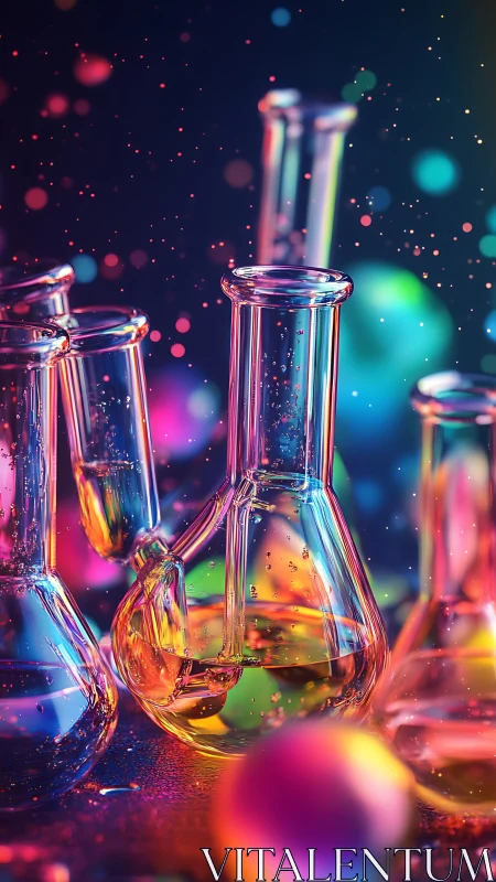 Chromatic laboratory glassware with iridescent liquid refractions