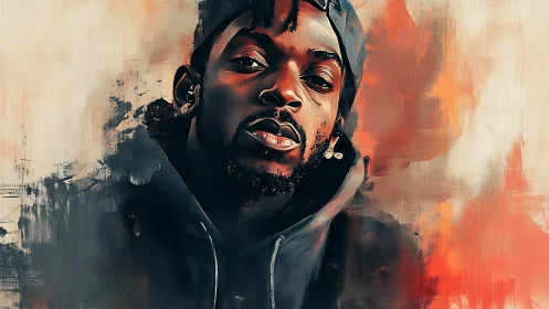 Urban portrait in bold digital brushstrokes and warm light.