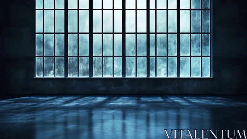 Moonlit factory windows cast blue silence across concrete.