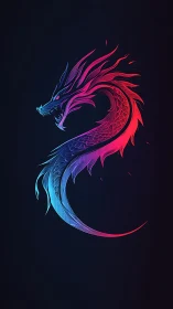 Neon dragon curls in glowing pink and blue against night