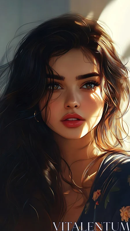 Sunlit digital portrait captures intense gaze and soft shadows