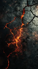 Molten arteries quietly sketch fire through broken stone