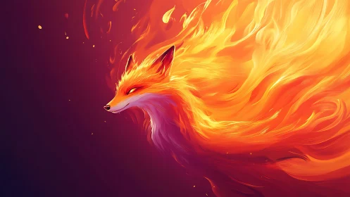 Fiery fox spirit streaks through darkness in blazing motion