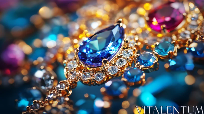 Luminous blue gemstone necklace sparkling in warm golden light.