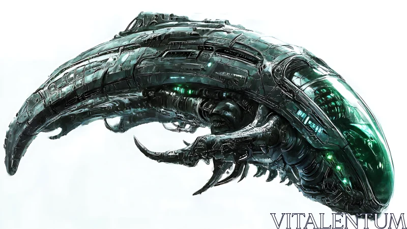 Elongated biomechanical spacecraft structure is shown in profile