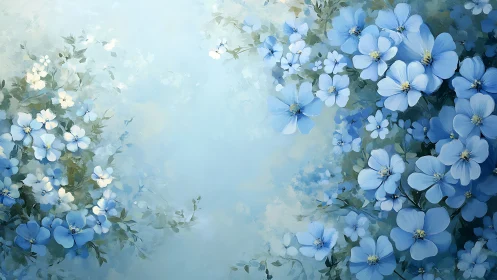 Soft blue flowers bloom in dreamy watercolor light