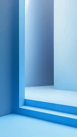 Sky-tinted doorways and stairs in hushed geometric calm.