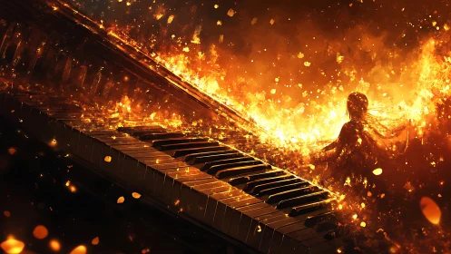 Pyrolytic Piano Keys Immersed in Amber Inferno.
